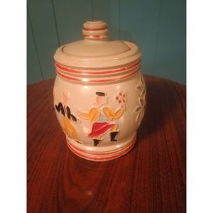Vintage 1940's Reg Wing Dancing Peasants Pottery Cookie Jar